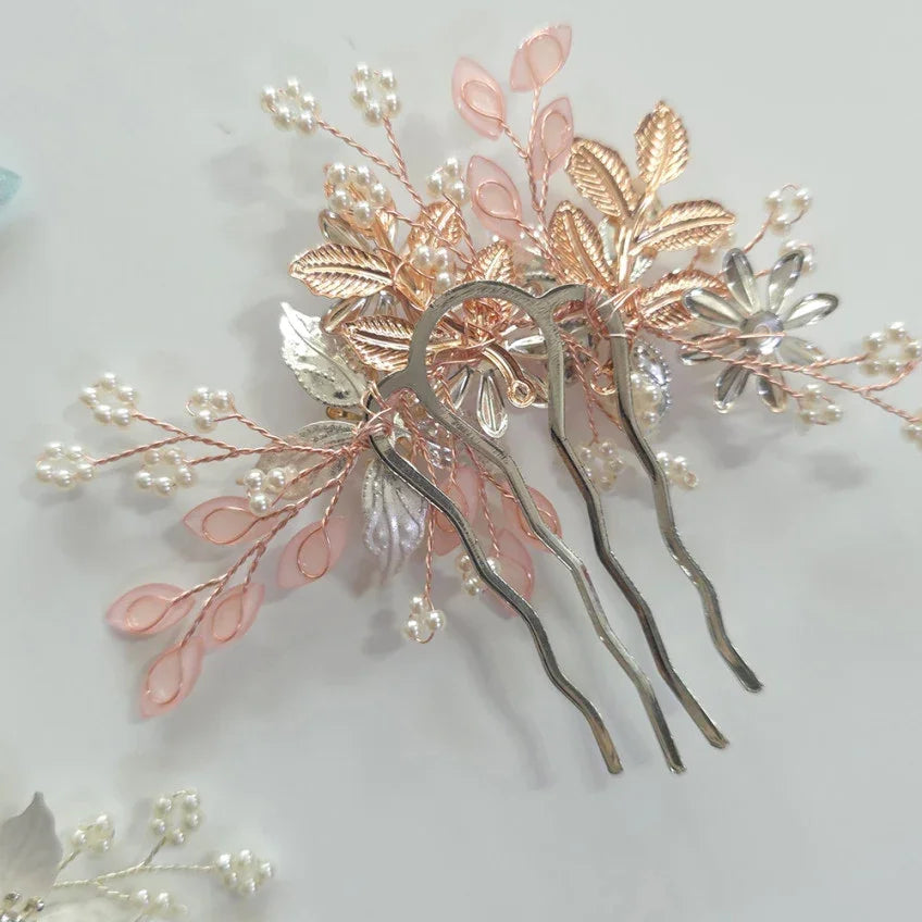Petal Bloom Hanbok hair comb by Native Korean with pink petals and pearls