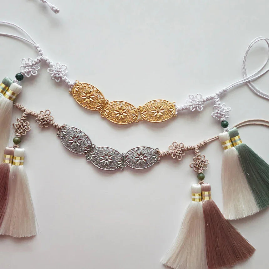 Double Tassel Belt with Floral Metal - Native Korean