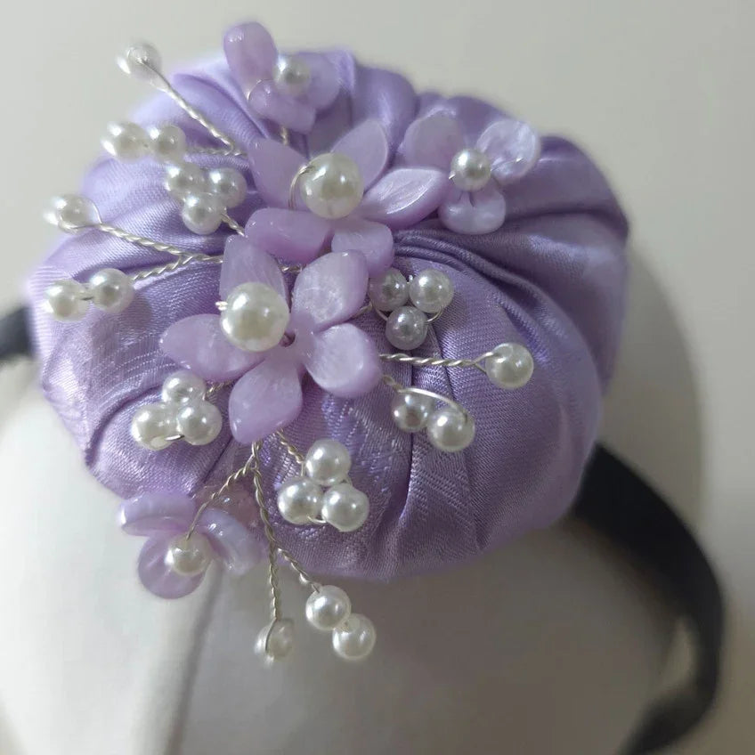 Lavender floral Jokduri headband by Native Korean with pearl accents