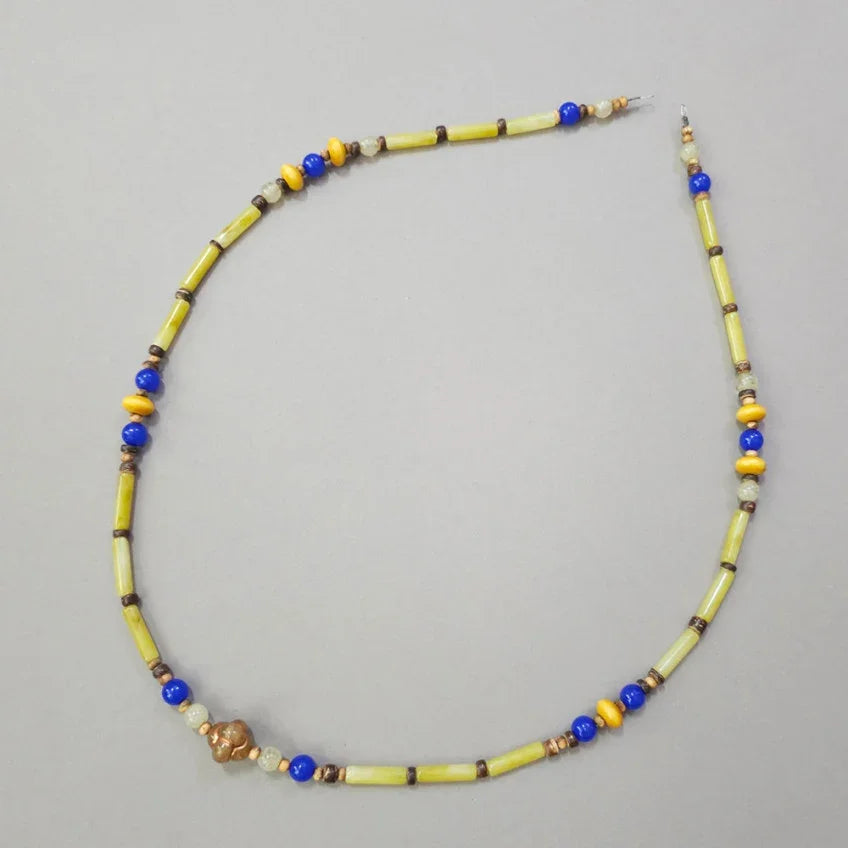 Native Korean yellow natural stone Gat string with blue and yellow beads