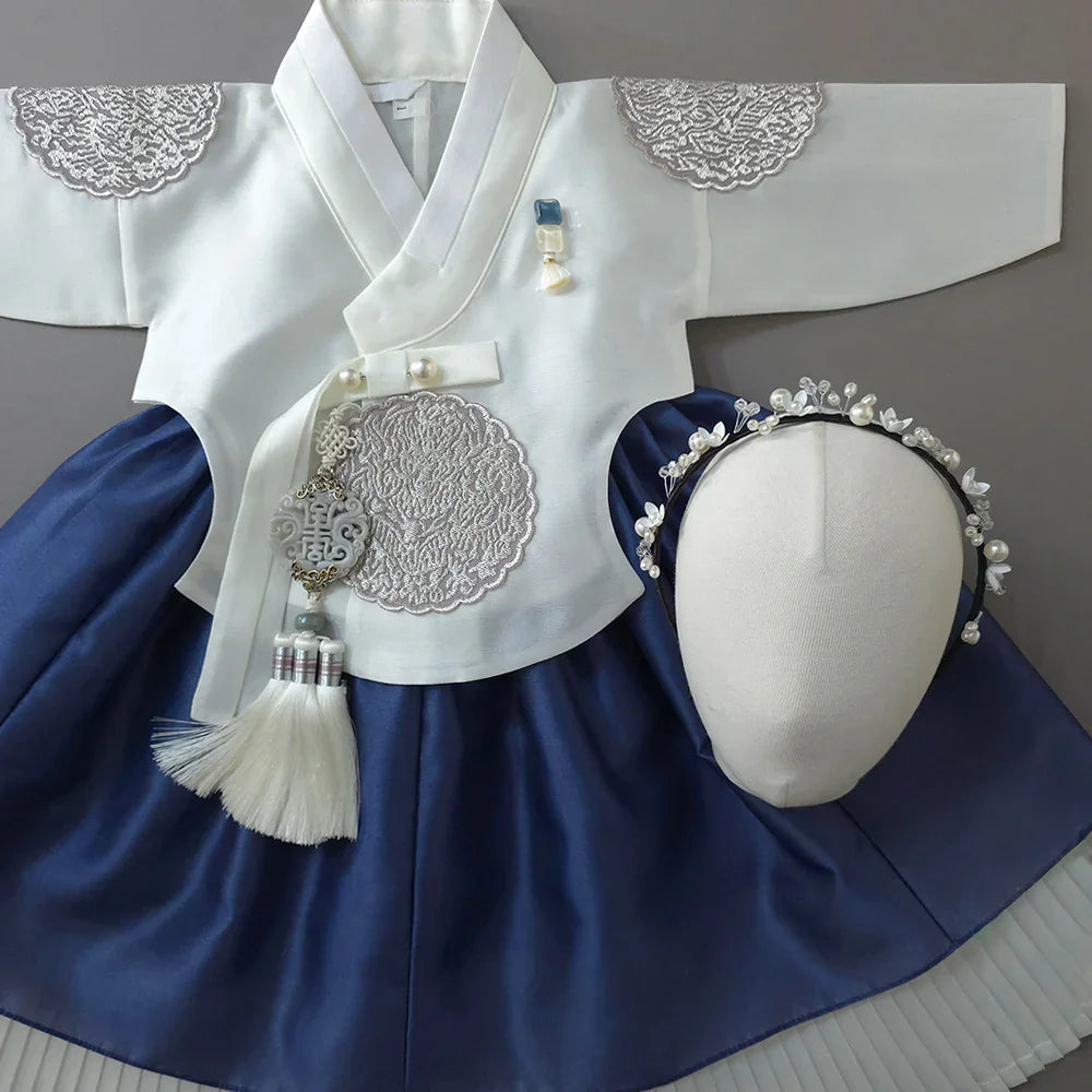 Sungbin Pleated Blue Girl Hanbok (100D-10YR) - Native Korean