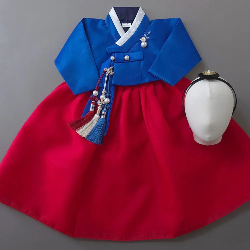 Yumin Blue Red Girl Hanbok (100D-15YR) - Native Korean