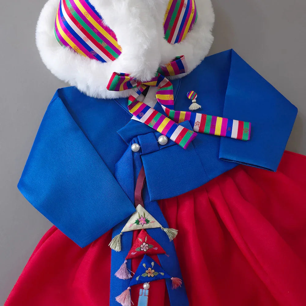 Yumin Blue Red Girl Hanbok (100D-15YR) - Native Korean