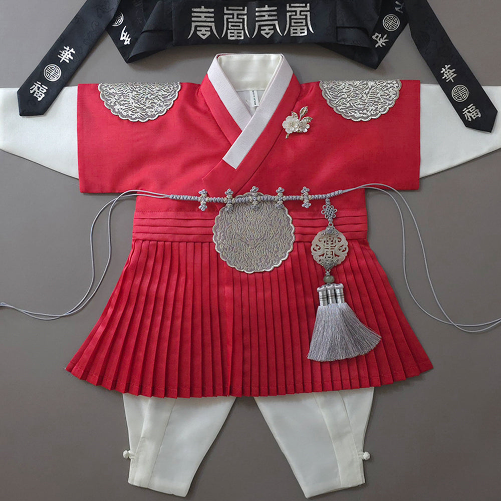 Sungkoon Pleated Red Boy Hanbok (100D-10YR)