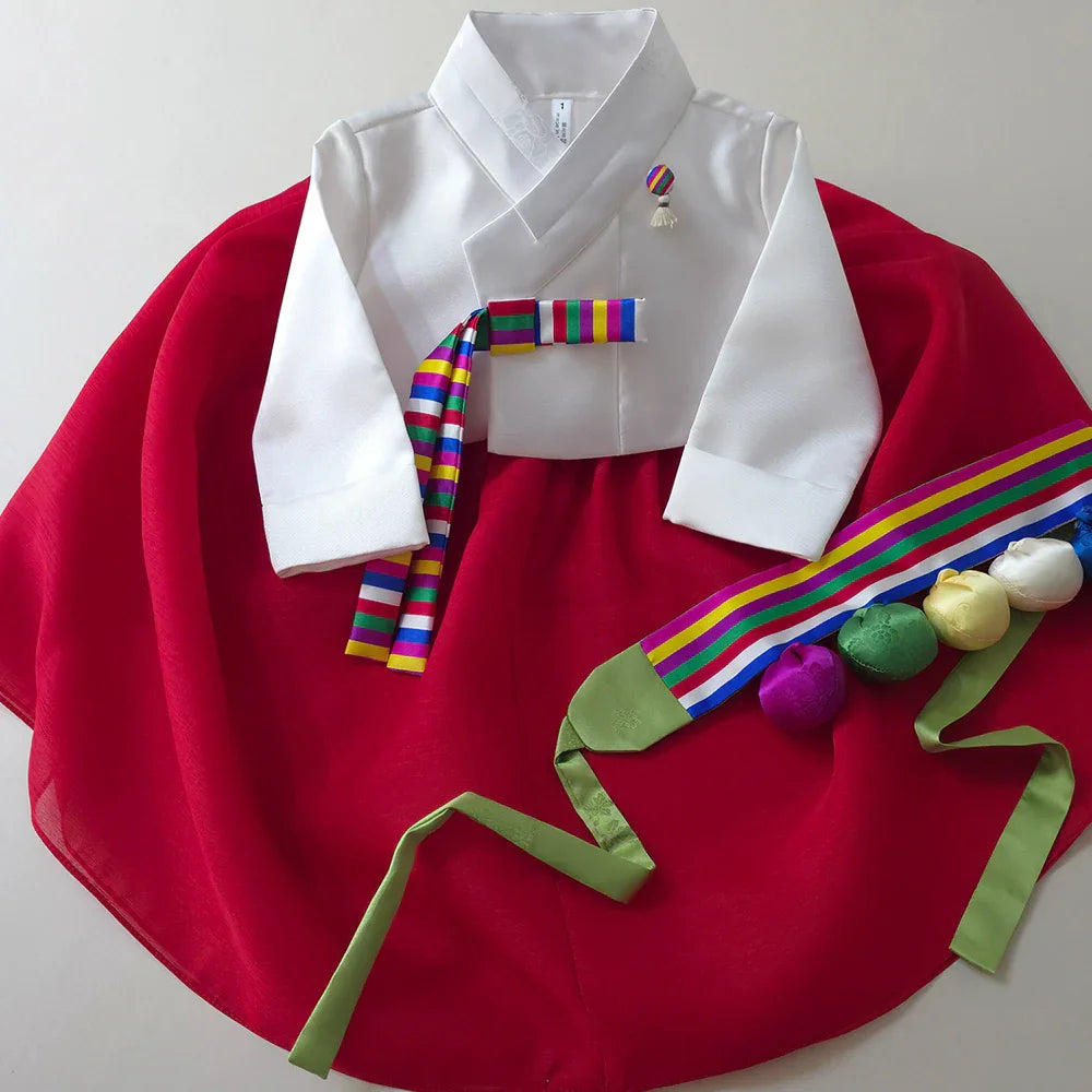 Saekdong Ribbon Red Girl Hanbok (1-9YR) - Native Korean