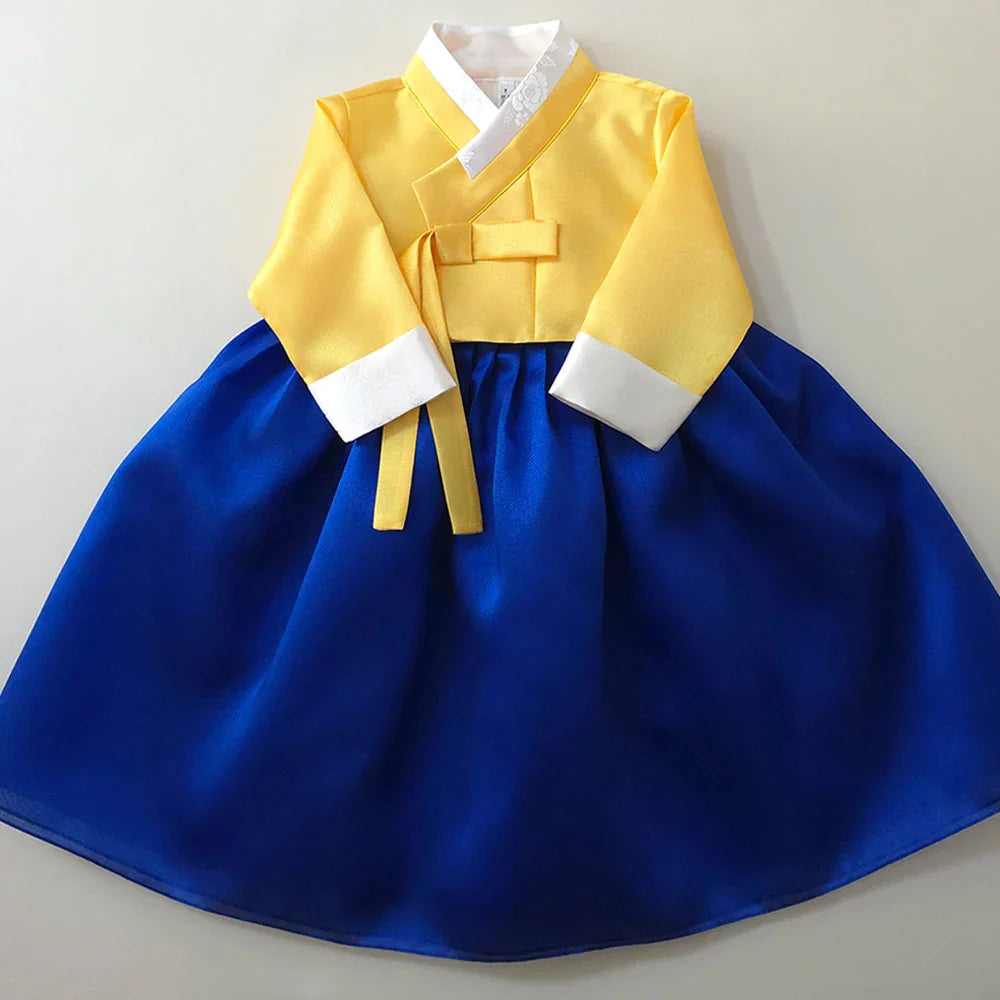 Dongwha Yellow Blue Girl Hanbok (1-12YR) - Native Korean