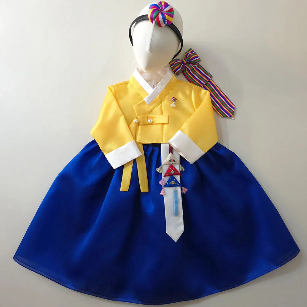 Dongwha Yellow Blue Girl Hanbok (1-12YR) - Native Korean