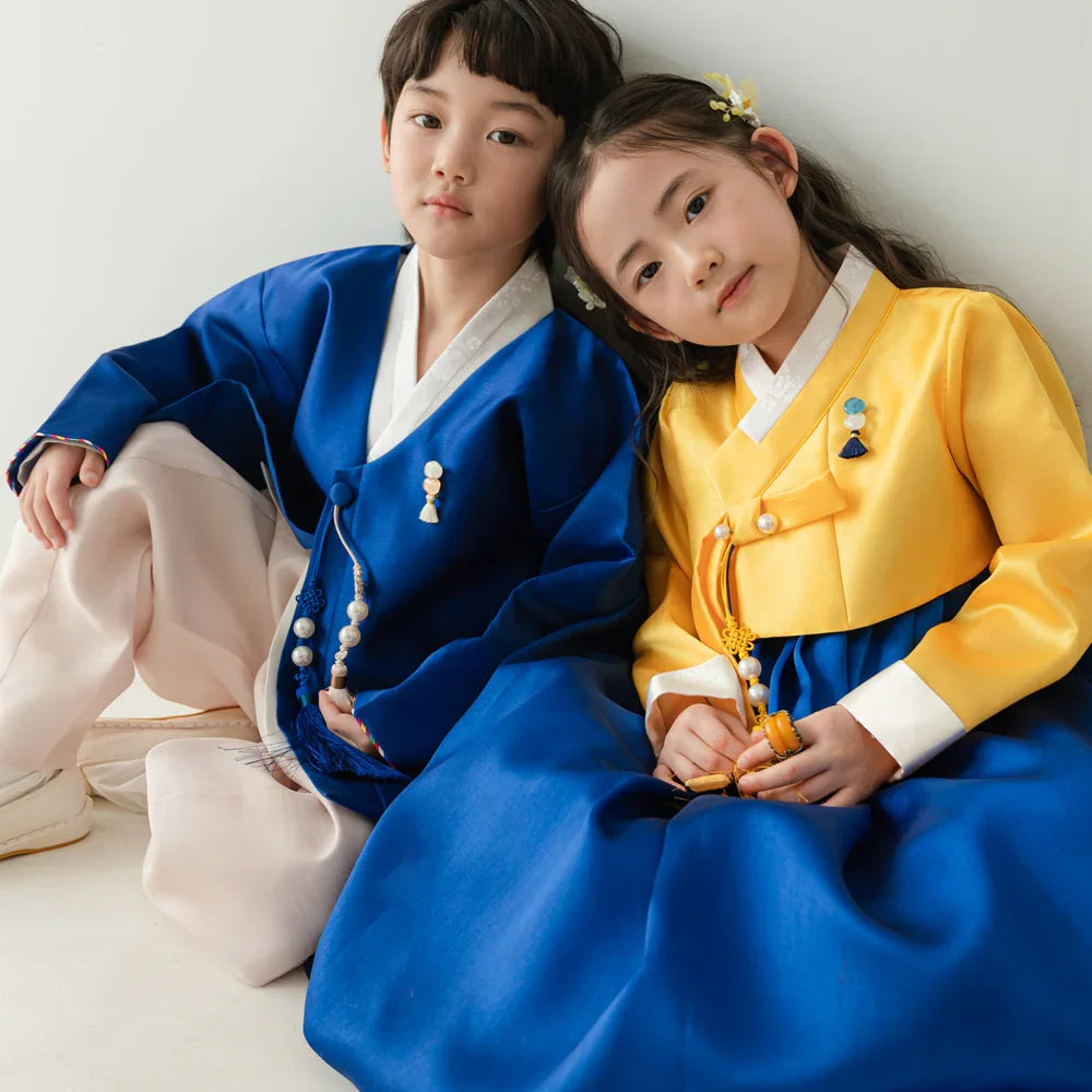 Dongwha Yellow Blue Girl Hanbok (1-12YR) - Native Korean