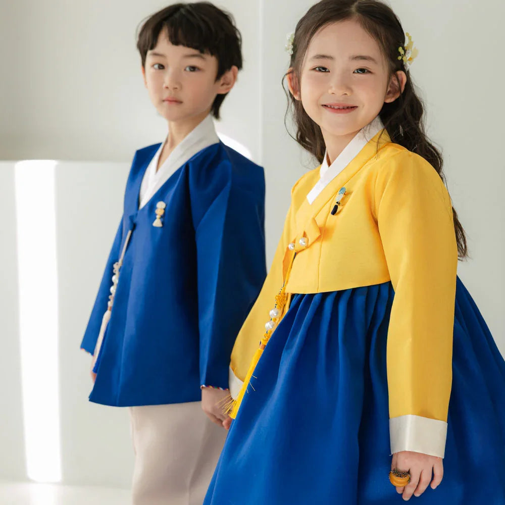 Dongwha Yellow Blue Girl Hanbok (1-12YR) - Native Korean