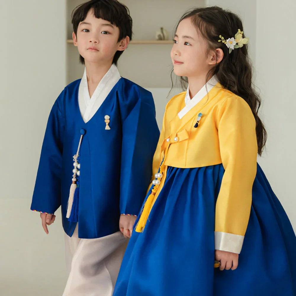 Dongwha Yellow Blue Girl Hanbok (1-12YR) - Native Korean