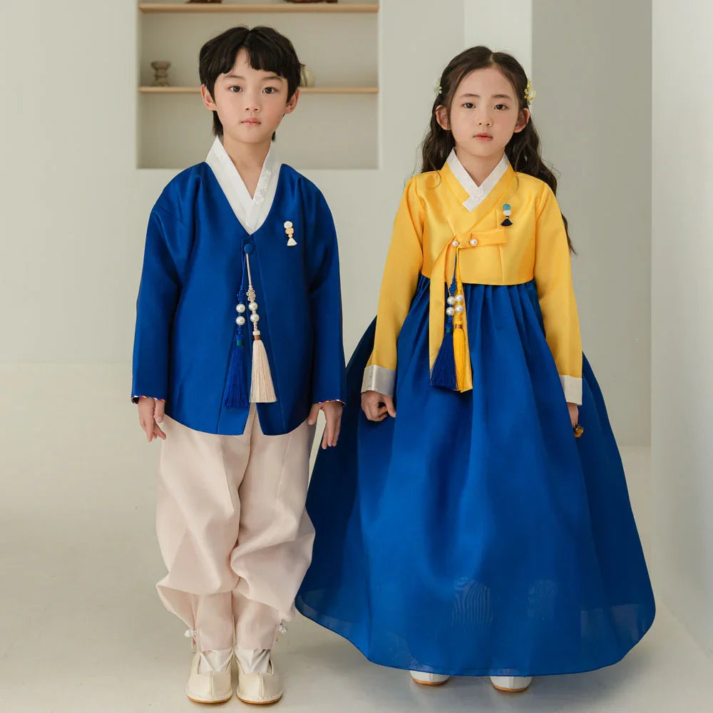 Dongwha Yellow Blue Girl Hanbok (1-12YR) - Native Korean