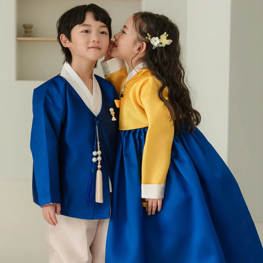 Dongwha Yellow Blue Girl Hanbok (1-12YR) - Native Korean