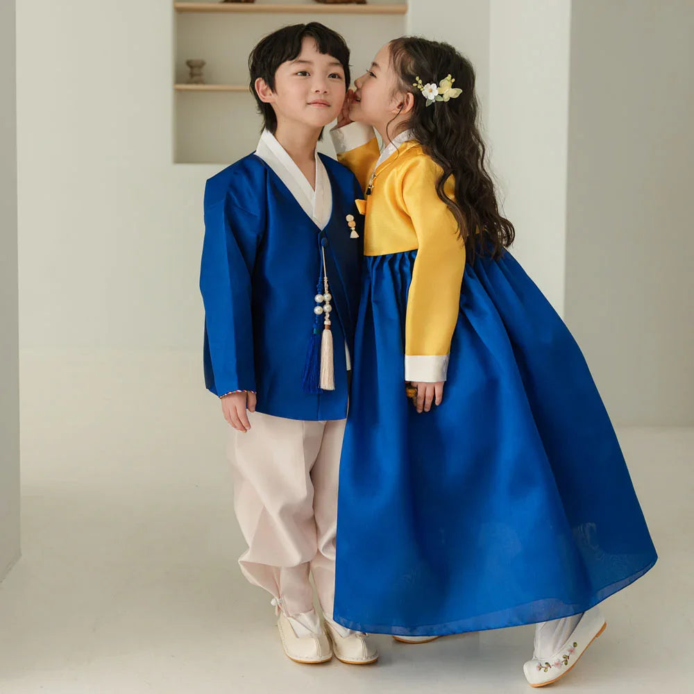 Dongwha Yellow Blue Girl Hanbok (1-12YR) - Native Korean
