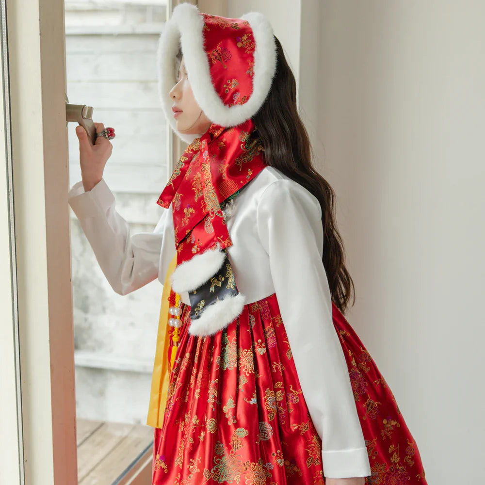 Hae Red Girl Hanbok (1-12YR) - Native Korean