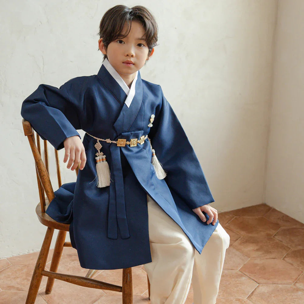 Jeongjin Navy Beige Boy Hanbok (100D-10YR) - Native Korean