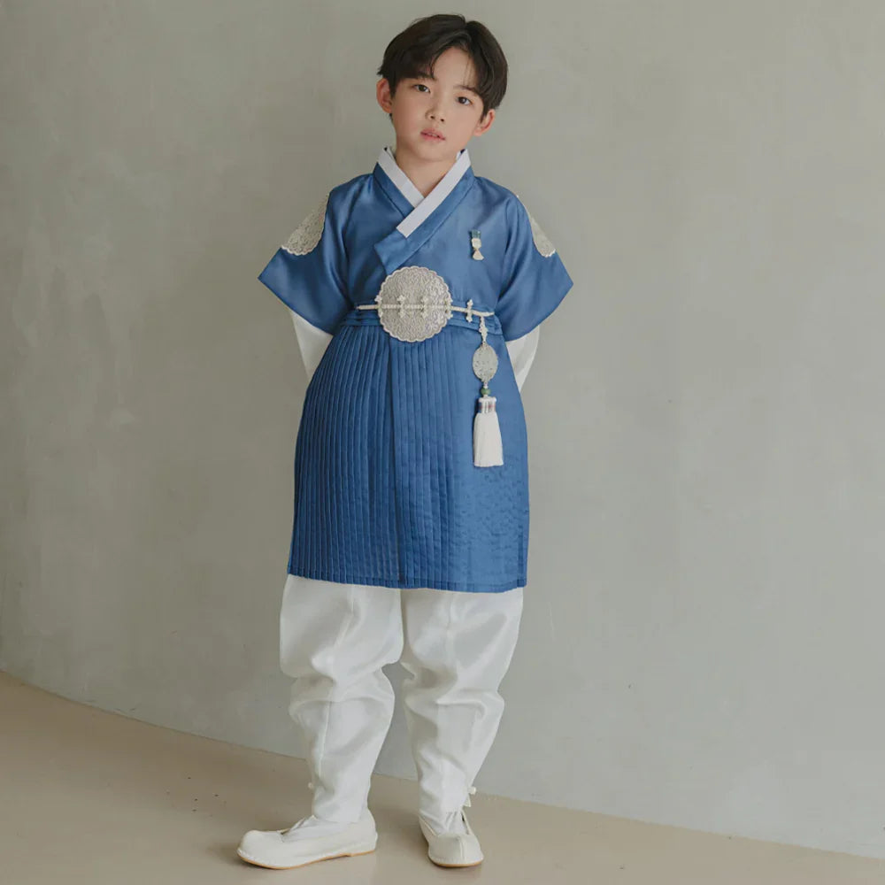 Sungkoon Pleated Blue Boy Hanbok (100D-10YR) - Native Korean