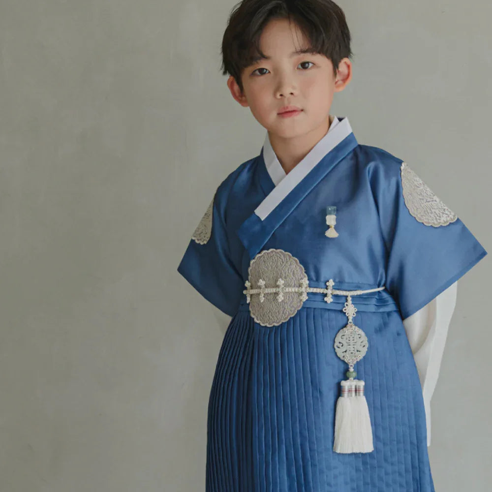 Sungkoon Pleated Blue Boy Hanbok (100D-10YR) - Native Korean