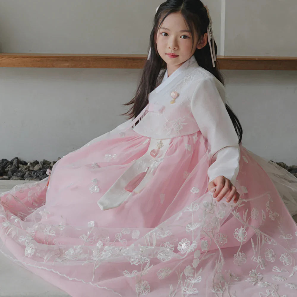 Sam Pink Lace Dress Girl Hanbok (1-12YR)