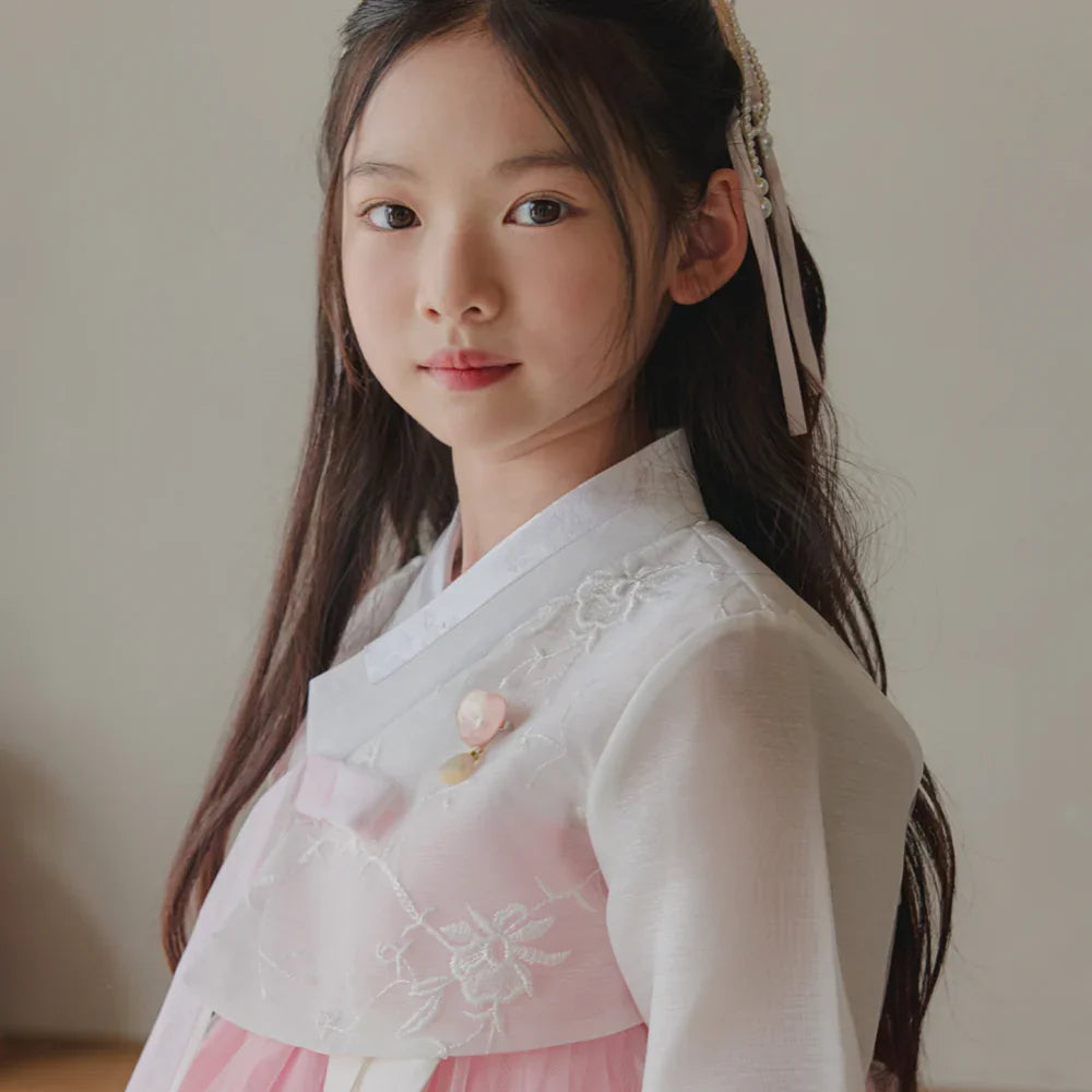 Sam Pink Lace Dress Girl Hanbok (1-12YR) - Native Korean