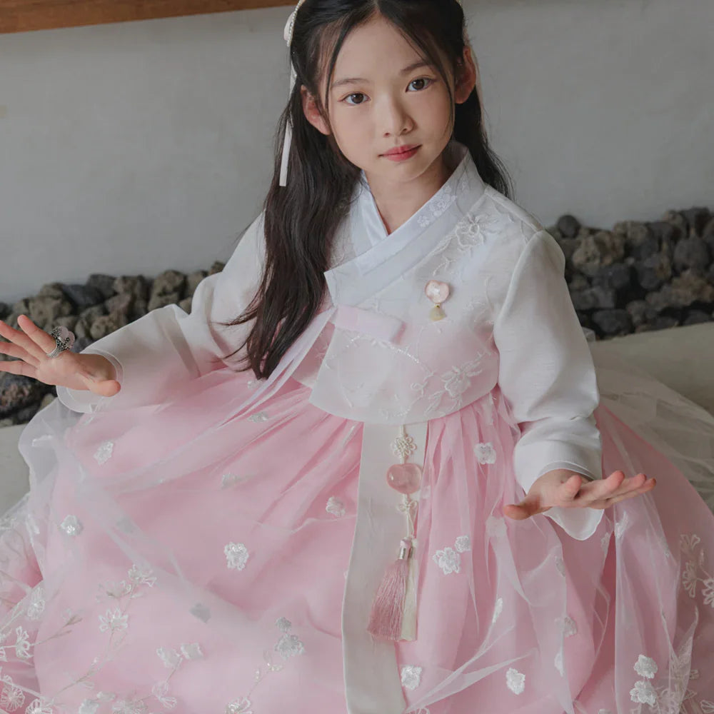 Sam Pink Lace Dress Girl Hanbok (1-12YR)