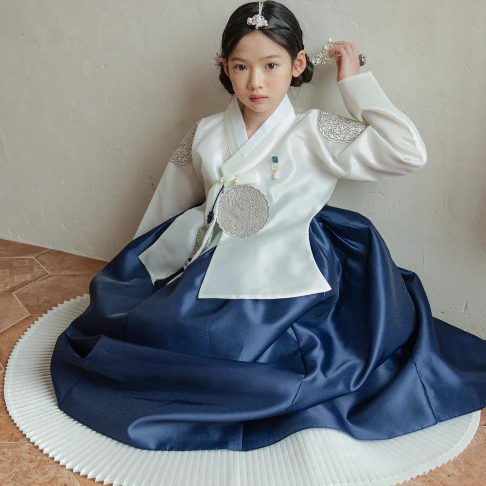 Sungbin Pleated Navy Girl Hanbok (100D-10YR) - Native Korean