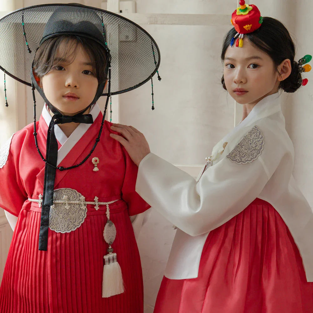 Sungkoon Pleated Red Boy Hanbok (100D-10YR) - Native Korean