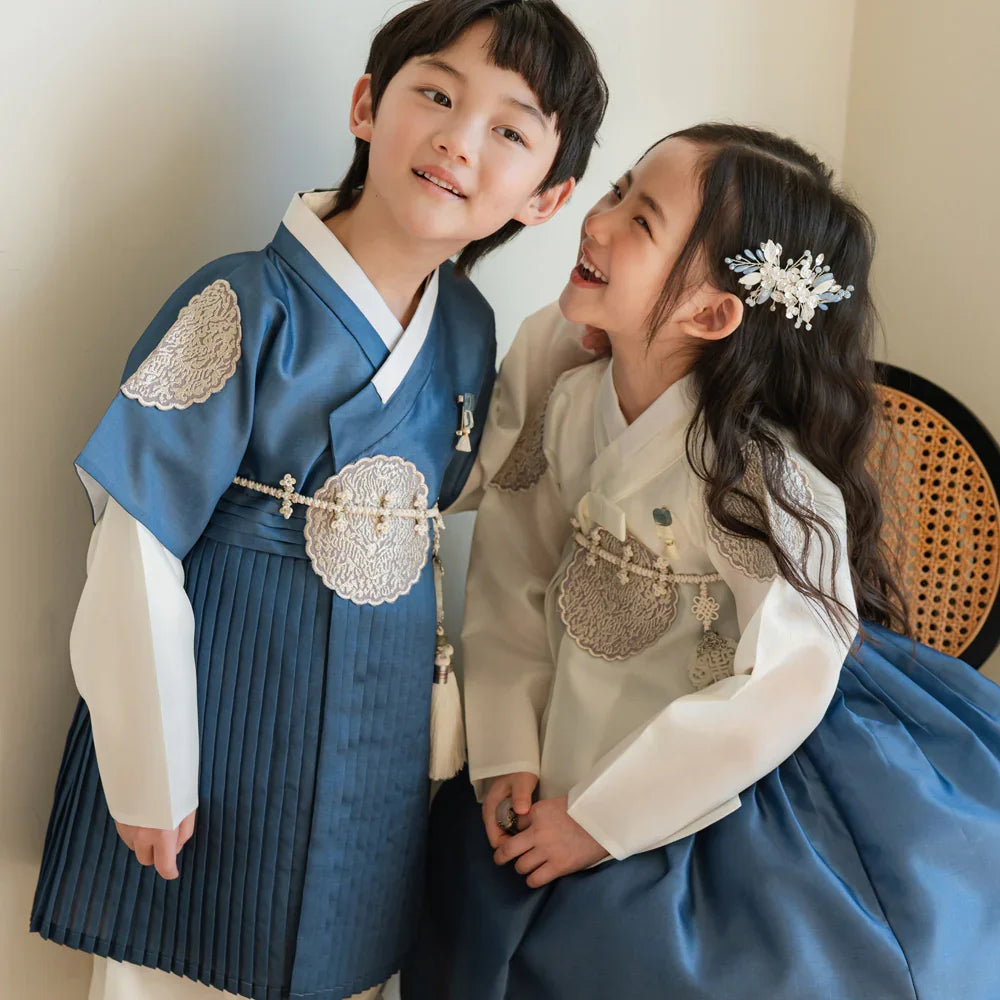 Sungbin Pleated Blue Girl Hanbok (100D-10YR) - Native Korean
