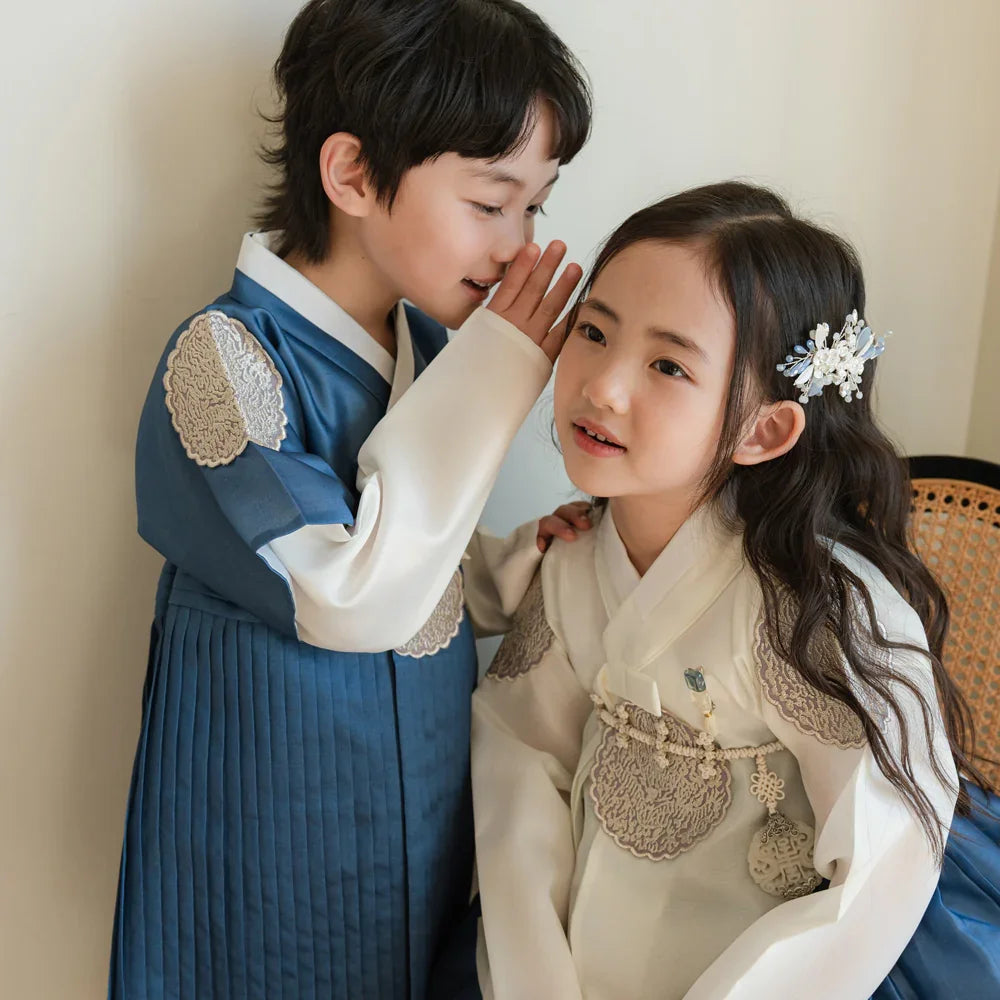 Sungbin Pleated Blue Girl Hanbok (100D-10YR) - Native Korean