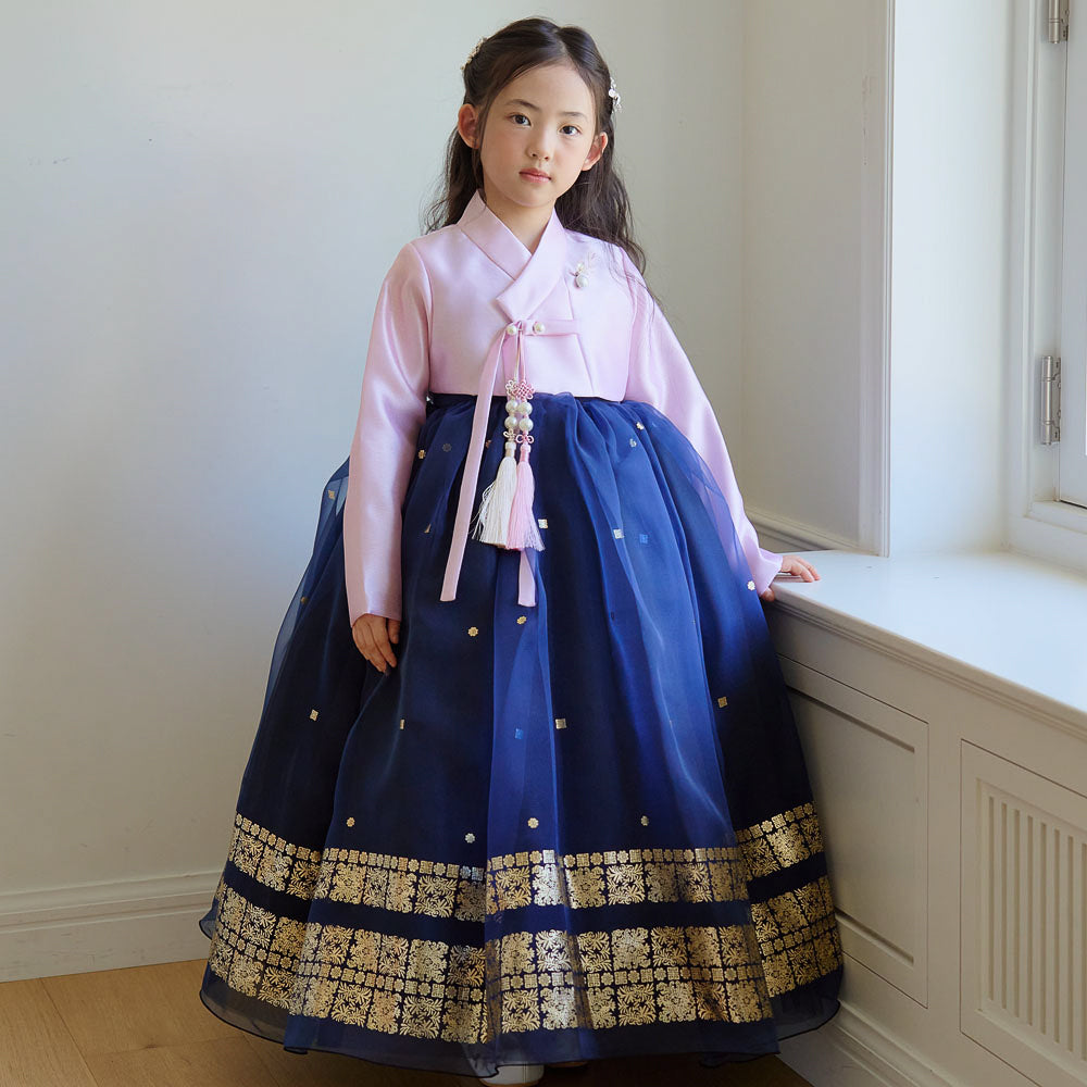 Won Pink Navy Dress Hanbok(1-8YR)