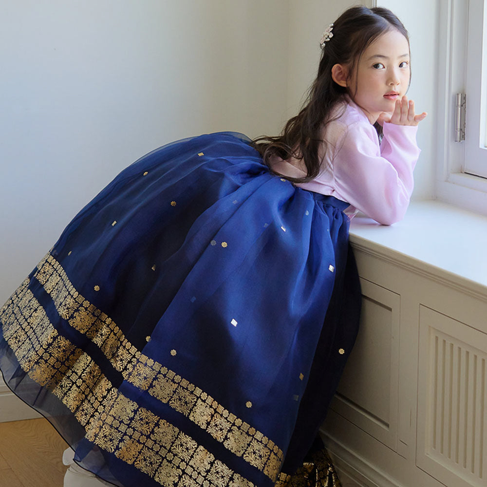 Won Pink Navy Dress Hanbok(1-8YR)