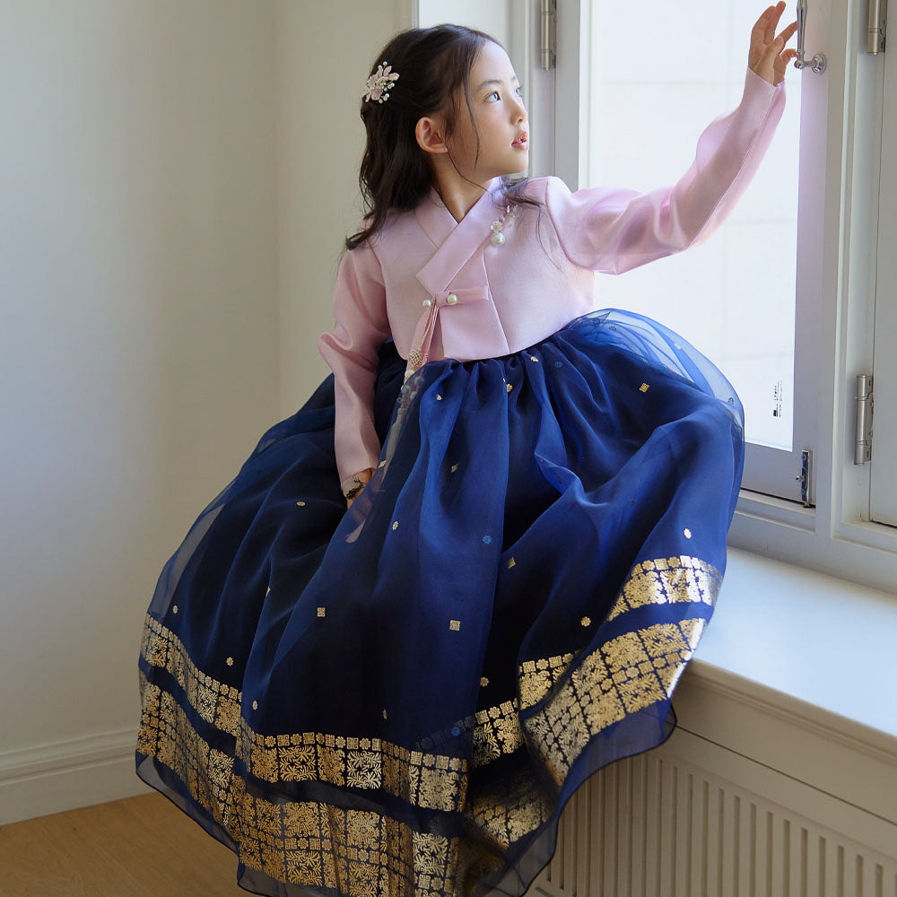Won Pink Navy Dress Hanbok(1-8YR)
