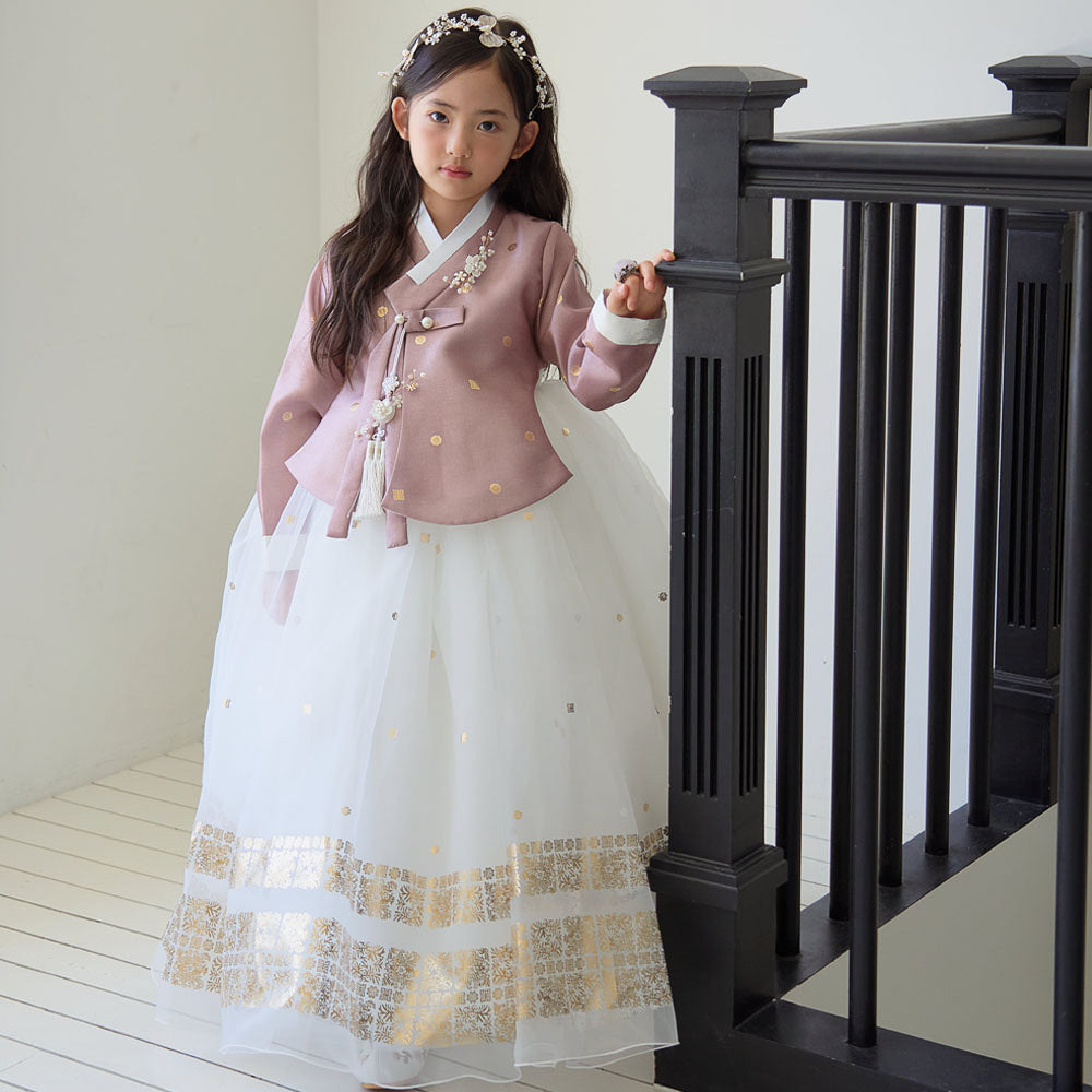 Won Brown White Dress Hanbok (1-8YR)