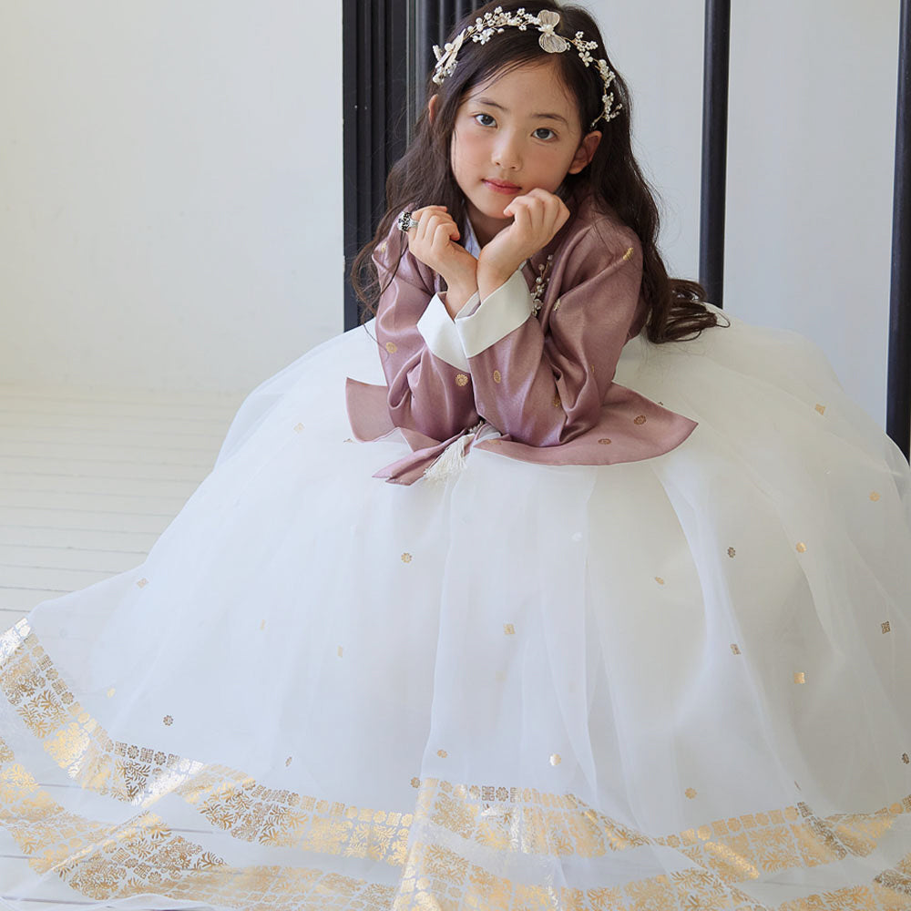 Won Brown White Dress Hanbok (1-8YR)