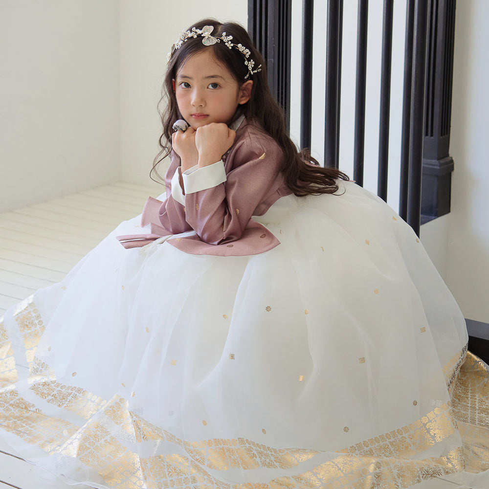 Won Brown White Dress Hanbok (1-8YR)