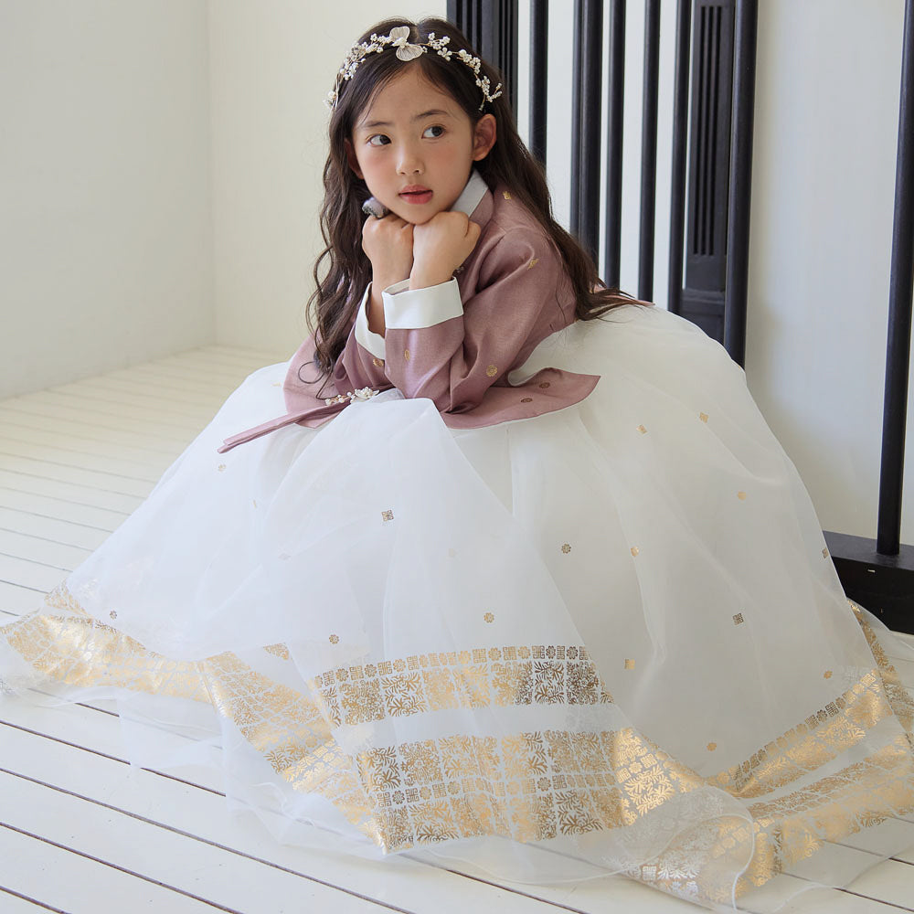 Won Brown White Dress Hanbok (1-8YR)