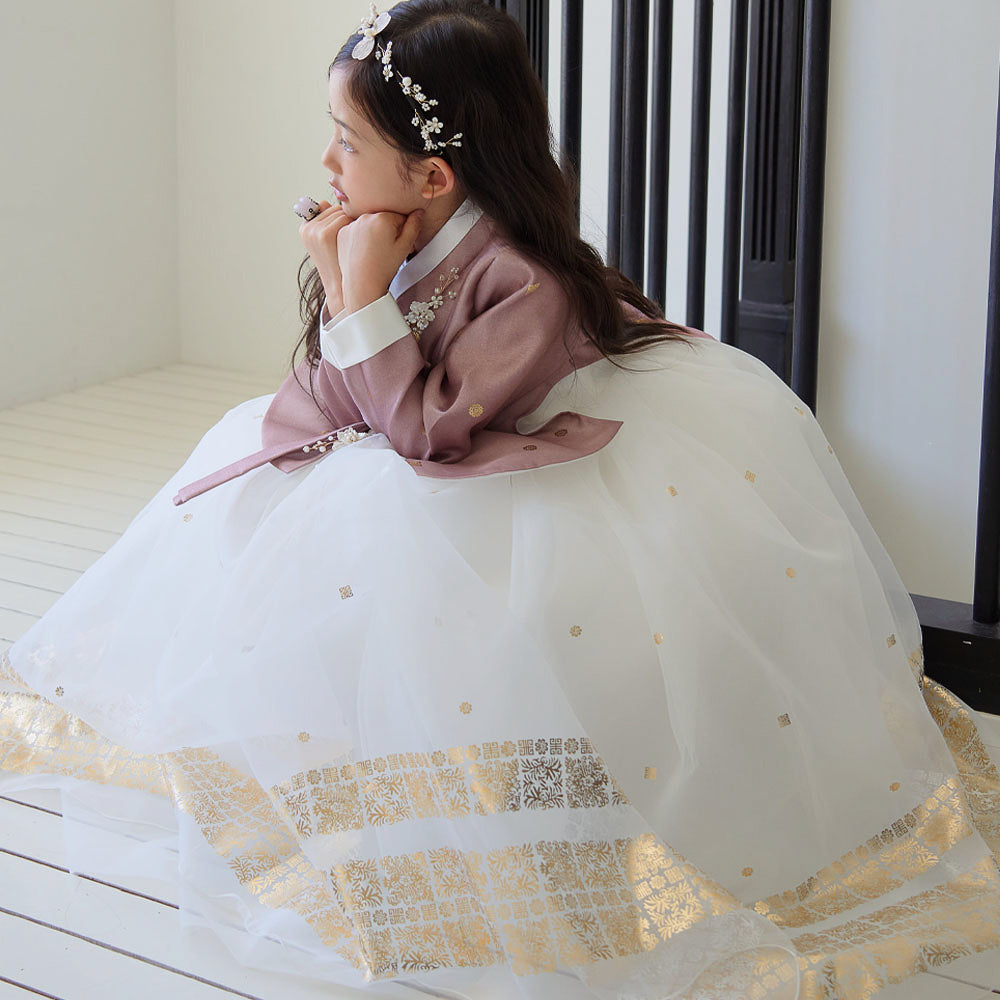 Won Brown White Dress Hanbok (1-8YR)