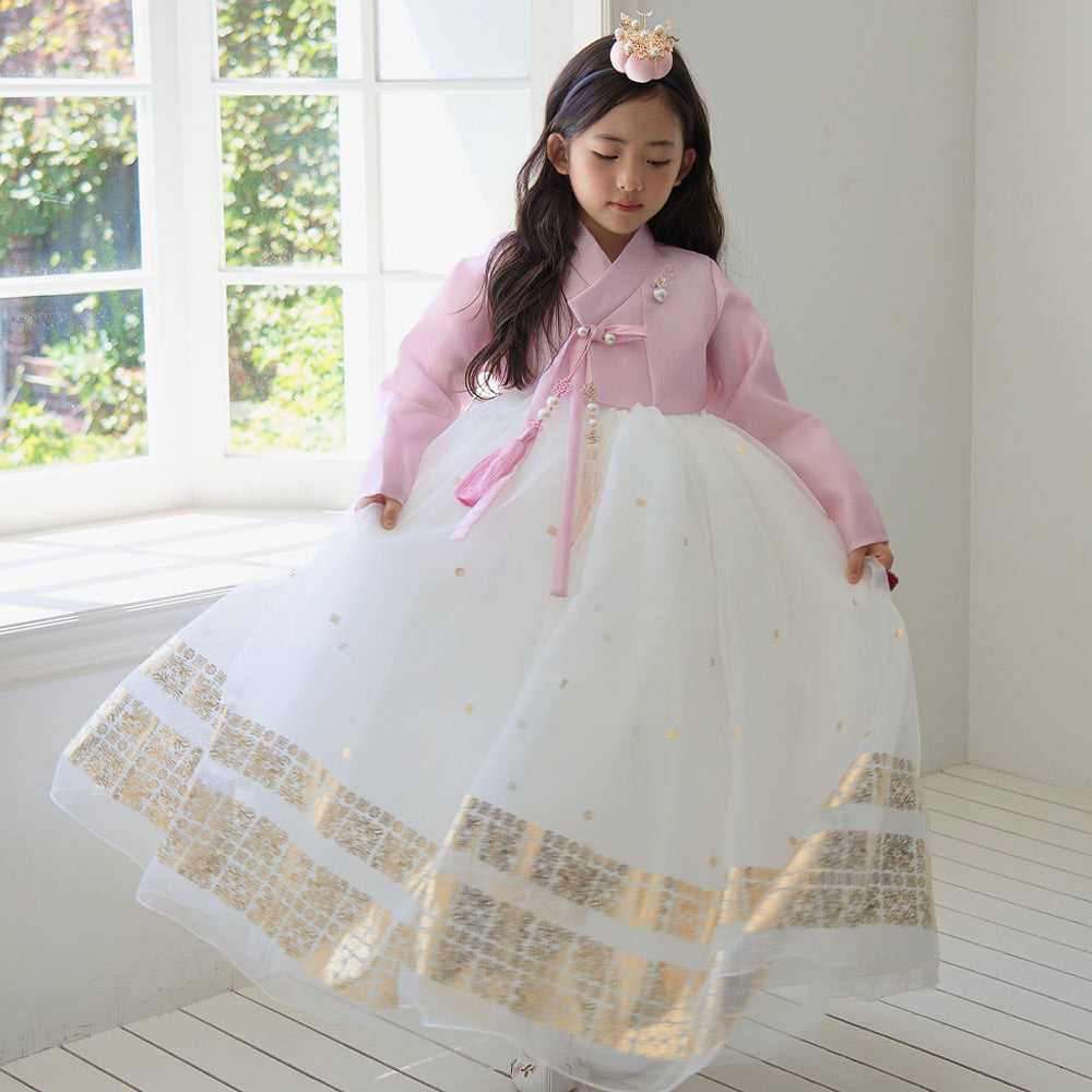 Won Pink White Dress Hanbok(1-8YR)