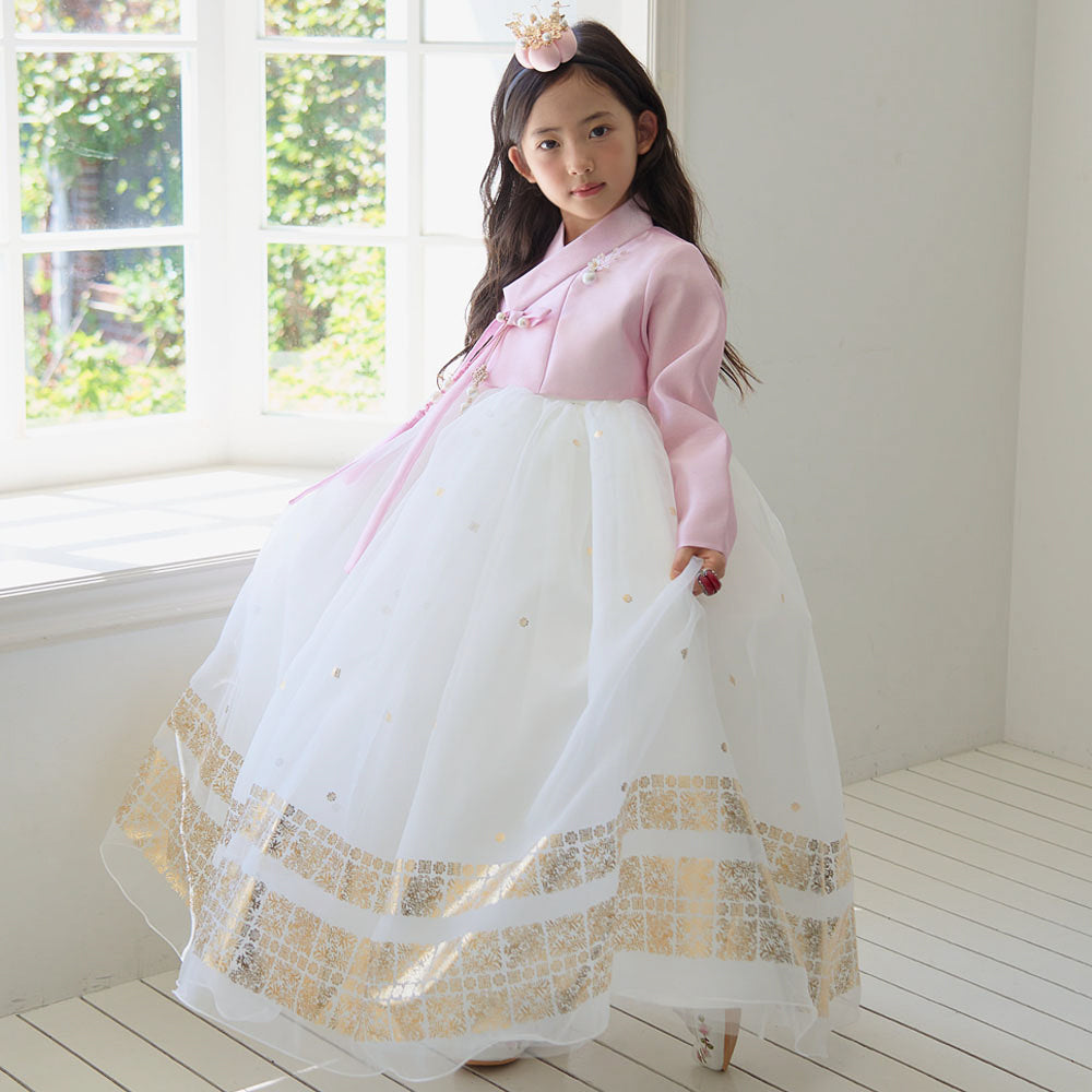 Won Pink White Dress Hanbok(1-8YR)