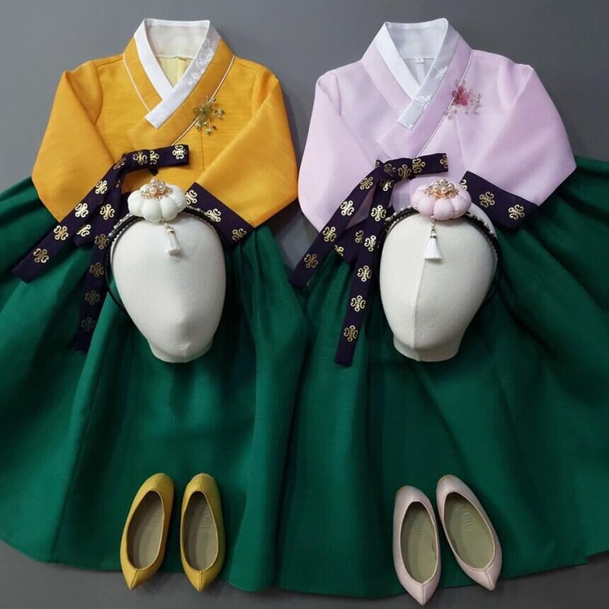 Dami Green Girl Hanbok (1-12YR) - Native Korean