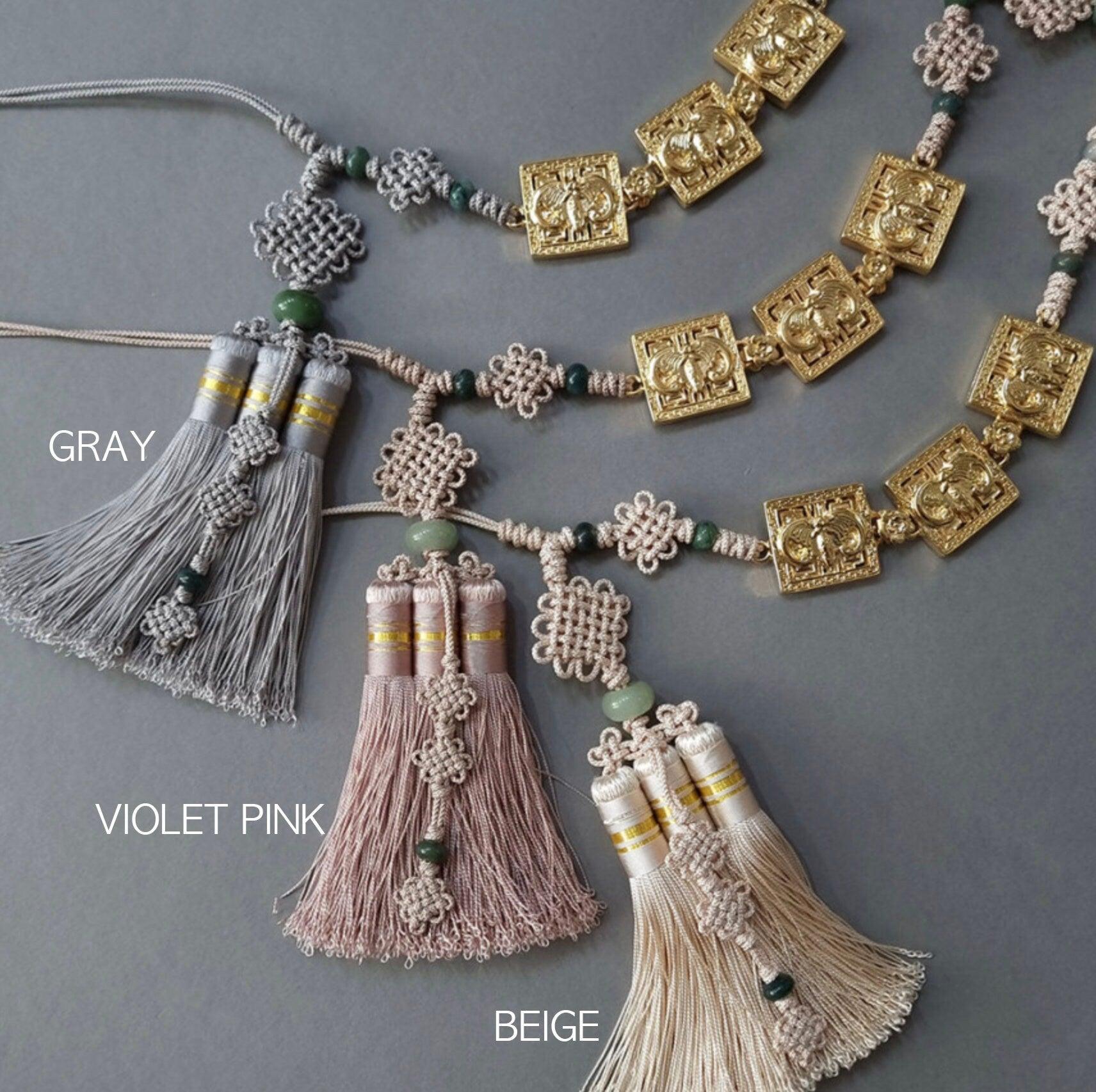 Gold Square Ornaments Tassel Belt - Native Korean