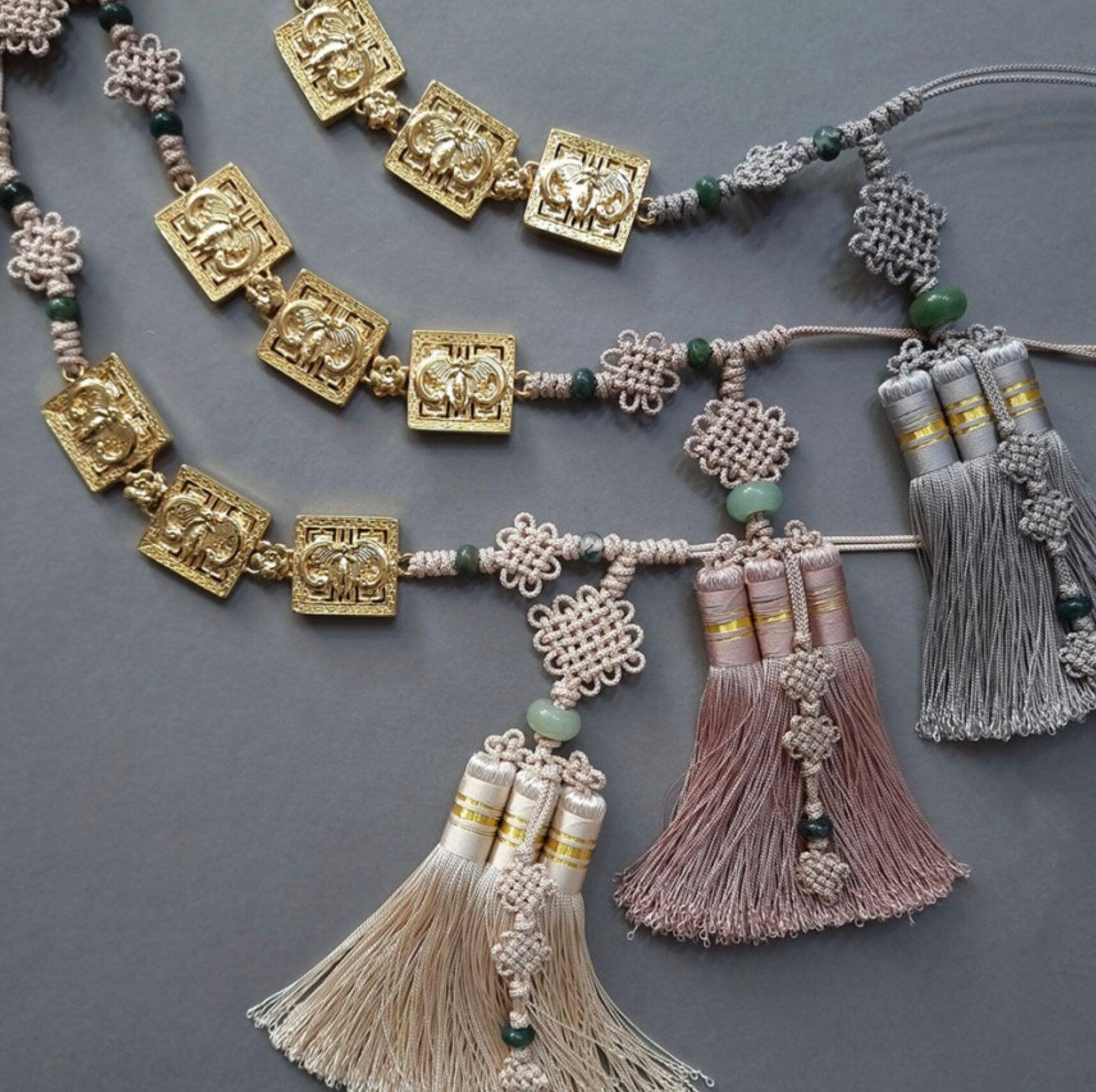 Gold Square Ornaments Tassel Belt - Native Korean