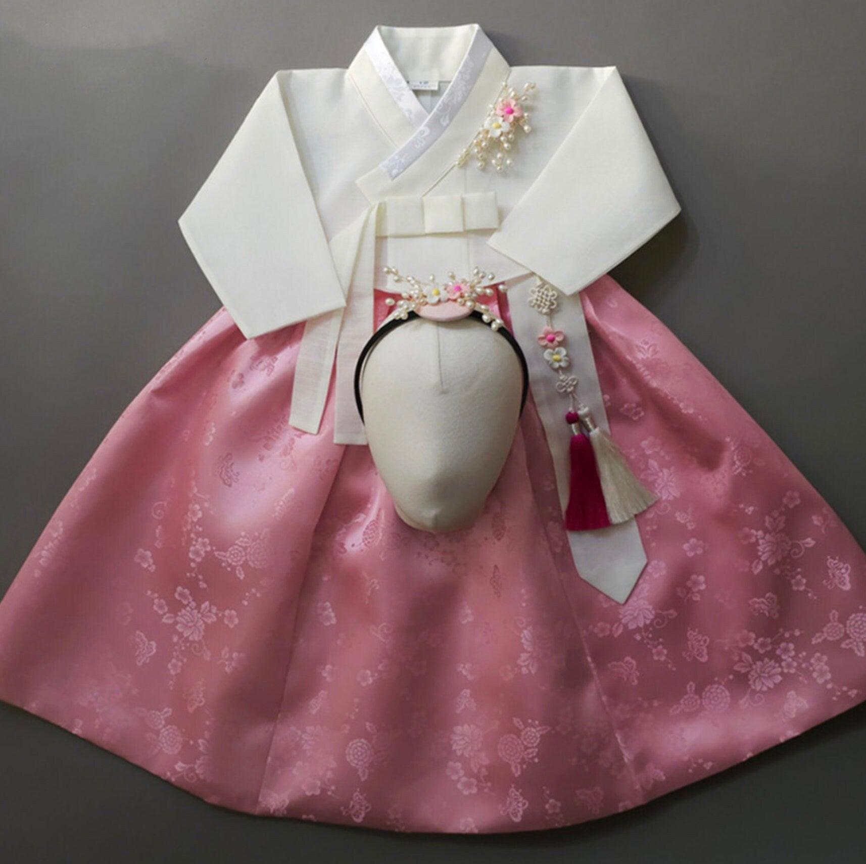 Heejin Ivory Pink Skirt Girl Hanbok (100D-15YR) - Native Korean