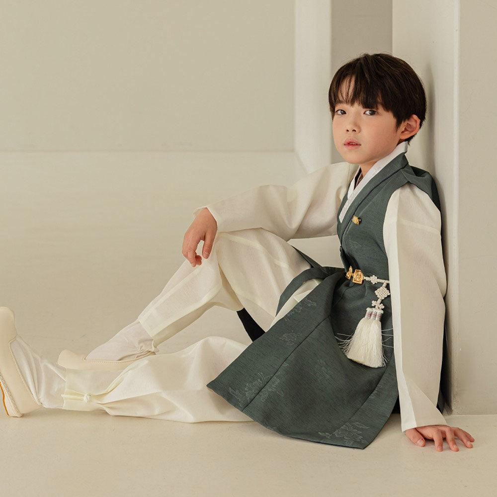 Hyogyung Solid Khaki Ivory Boy Hanbok (100D-15YR) - Native Korean