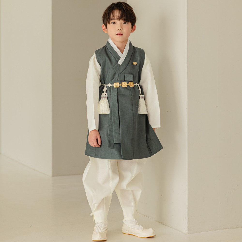 Hyogyung Solid Khaki Ivory Boy Hanbok (100D-15YR) - Native Korean