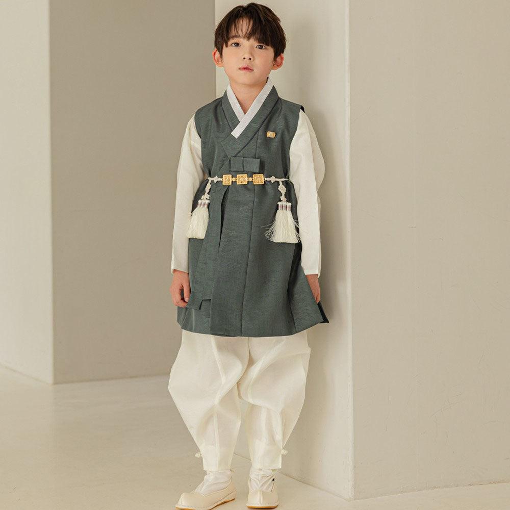 Hyogyung Solid Khaki Ivory Boy Hanbok (100D-15YR) - Native Korean