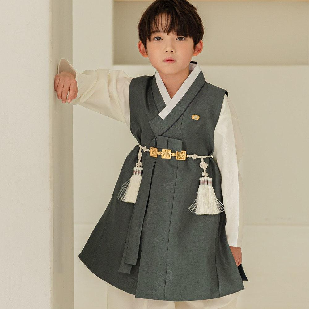 Hyogyung Solid Khaki Ivory Boy Hanbok (100D-15YR) - Native Korean