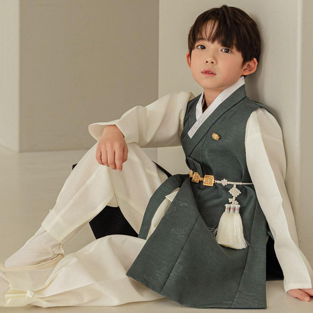 Hyogyung Solid Khaki Ivory Boy Hanbok (100D-15YR) - Native Korean