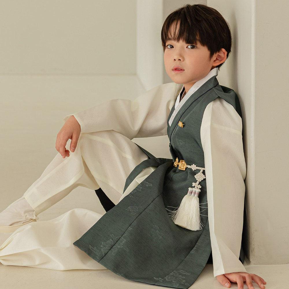 Hyogyung Solid Khaki Ivory Boy Hanbok (100D-15YR) - Native Korean