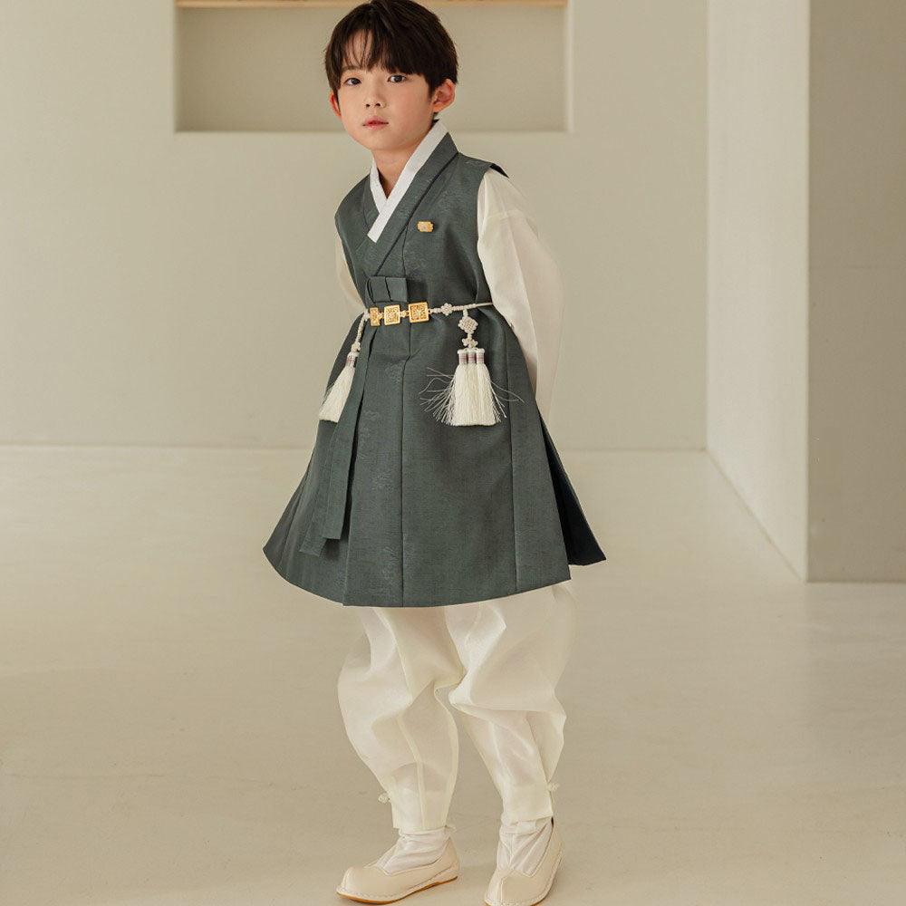 Hyogyung Solid Khaki Ivory Boy Hanbok (100D-15YR) - Native Korean