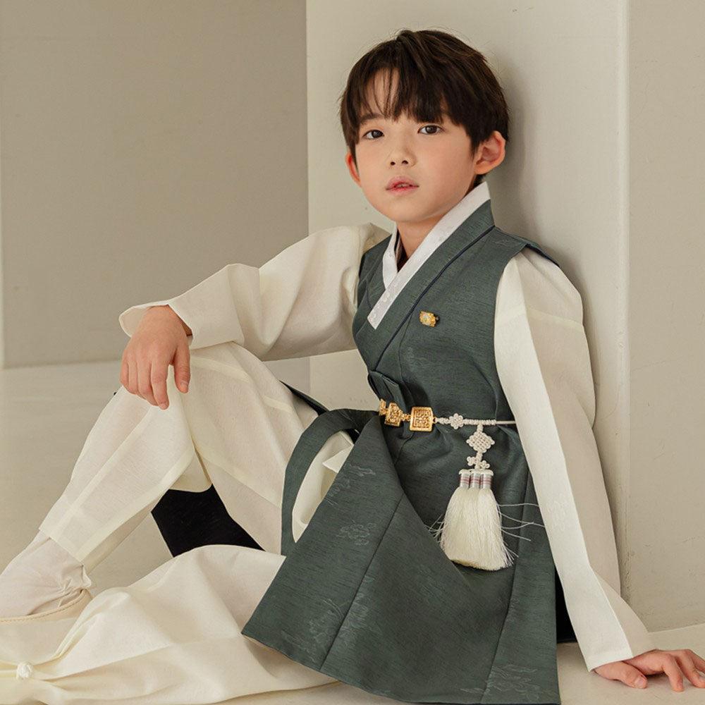 Hyogyung Solid Khaki Ivory Boy Hanbok (100D-15YR) - Native Korean
